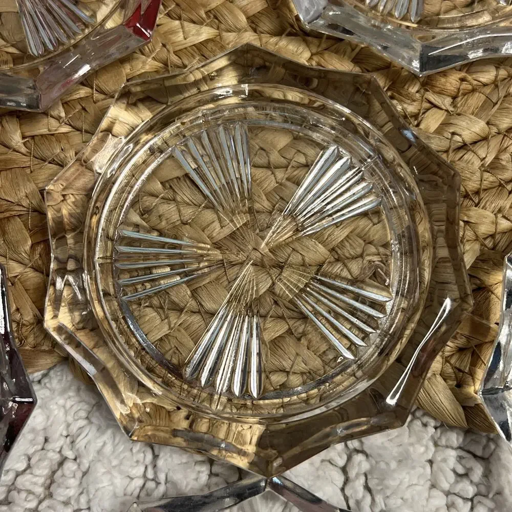 Vintage Set of 6 Glass Coasters Reins France Sunburst Decagon Pattern Art Deco